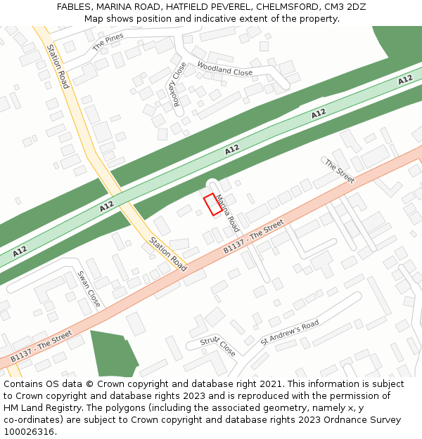 FABLES, MARINA ROAD, HATFIELD PEVEREL, CHELMSFORD, CM3 2DZ: Location map and indicative extent of plot