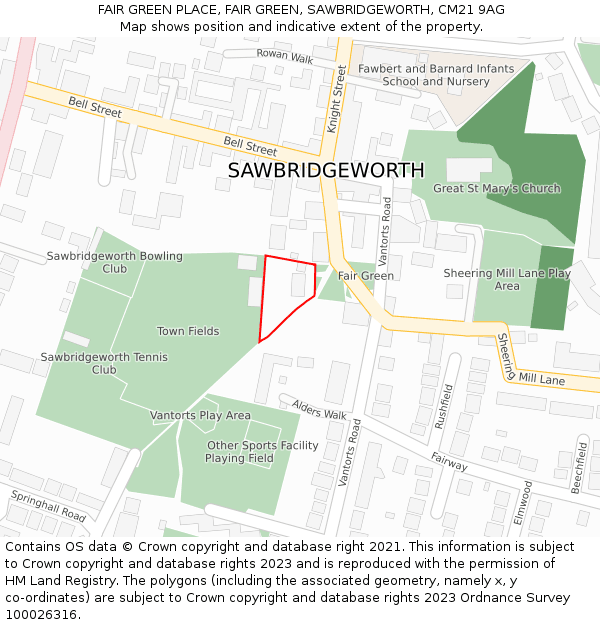 FAIR GREEN PLACE, FAIR GREEN, SAWBRIDGEWORTH, CM21 9AG: Location map and indicative extent of plot