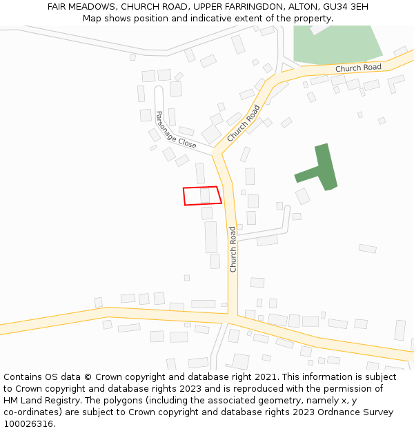 FAIR MEADOWS, CHURCH ROAD, UPPER FARRINGDON, ALTON, GU34 3EH: Location map and indicative extent of plot