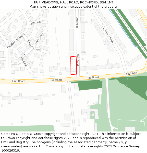 FAIR MEADOWS, HALL ROAD, ROCHFORD, SS4 1NT: Location map and indicative extent of plot