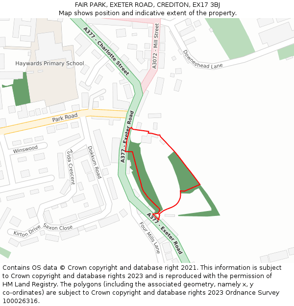 FAIR PARK, EXETER ROAD, CREDITON, EX17 3BJ: Location map and indicative extent of plot