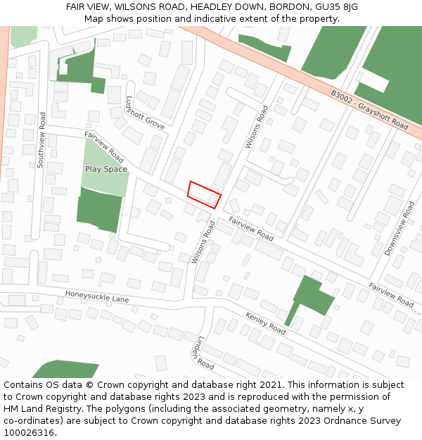 FAIR VIEW, WILSONS ROAD, HEADLEY DOWN, BORDON, GU35 8JG: Location map and indicative extent of plot