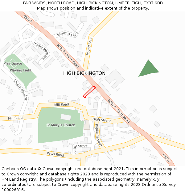 FAIR WINDS, NORTH ROAD, HIGH BICKINGTON, UMBERLEIGH, EX37 9BB: Location map and indicative extent of plot