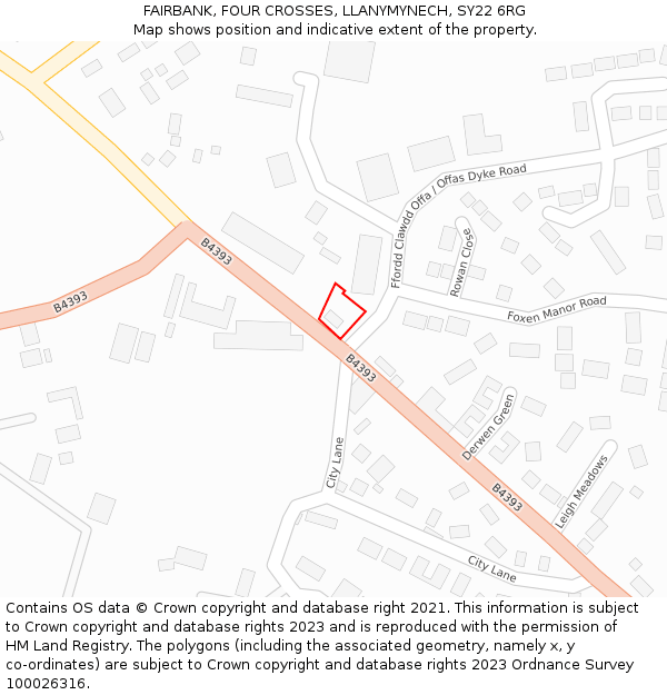 FAIRBANK, FOUR CROSSES, LLANYMYNECH, SY22 6RG: Location map and indicative extent of plot