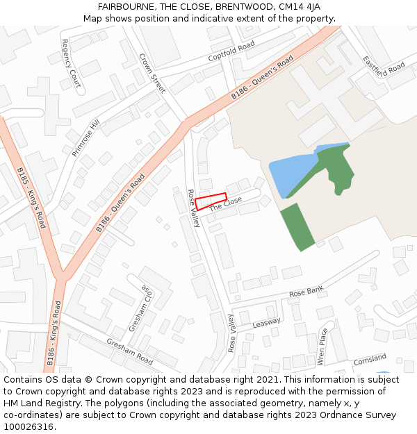 FAIRBOURNE, THE CLOSE, BRENTWOOD, CM14 4JA: Location map and indicative extent of plot