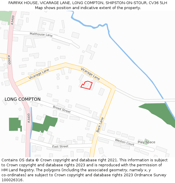 FAIRFAX HOUSE, VICARAGE LANE, LONG COMPTON, SHIPSTON-ON-STOUR, CV36 5LH: Location map and indicative extent of plot