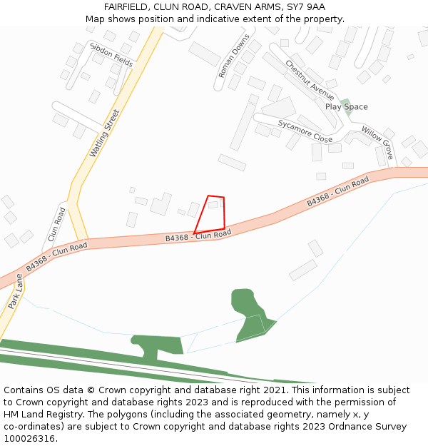 FAIRFIELD, CLUN ROAD, CRAVEN ARMS, SY7 9AA: Location map and indicative extent of plot