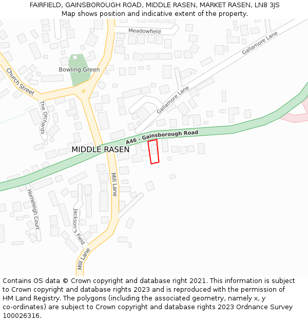 FAIRFIELD, GAINSBOROUGH ROAD, MIDDLE RASEN, MARKET RASEN, LN8 3JS: Location map and indicative extent of plot