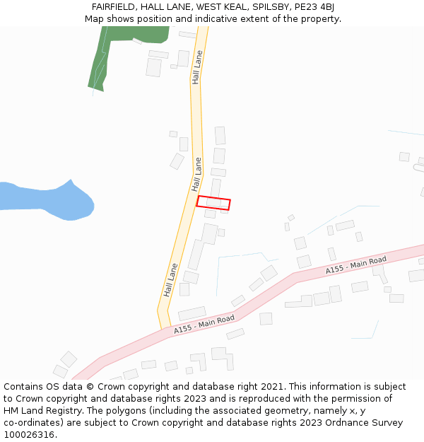 FAIRFIELD, HALL LANE, WEST KEAL, SPILSBY, PE23 4BJ: Location map and indicative extent of plot