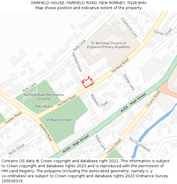 FAIRFIELD HOUSE, FAIRFIELD ROAD, NEW ROMNEY, TN28 8HN: Location map and indicative extent of plot