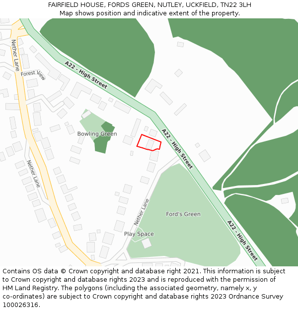 FAIRFIELD HOUSE, FORDS GREEN, NUTLEY, UCKFIELD, TN22 3LH: Location map and indicative extent of plot