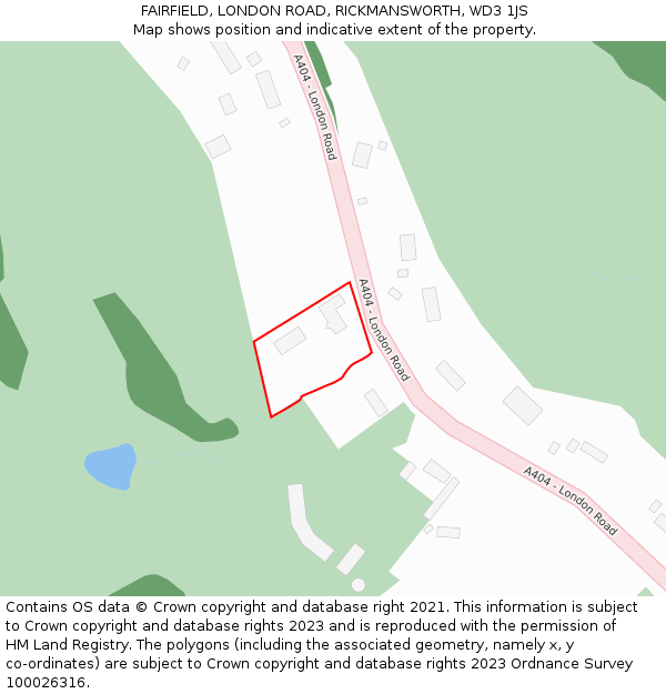 FAIRFIELD, LONDON ROAD, RICKMANSWORTH, WD3 1JS: Location map and indicative extent of plot