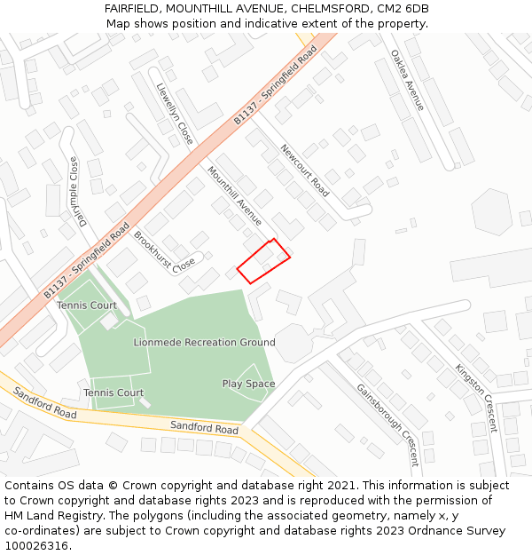 FAIRFIELD, MOUNTHILL AVENUE, CHELMSFORD, CM2 6DB: Location map and indicative extent of plot