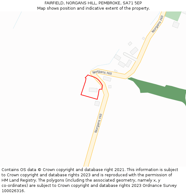 FAIRFIELD, NORGANS HILL, PEMBROKE, SA71 5EP: Location map and indicative extent of plot