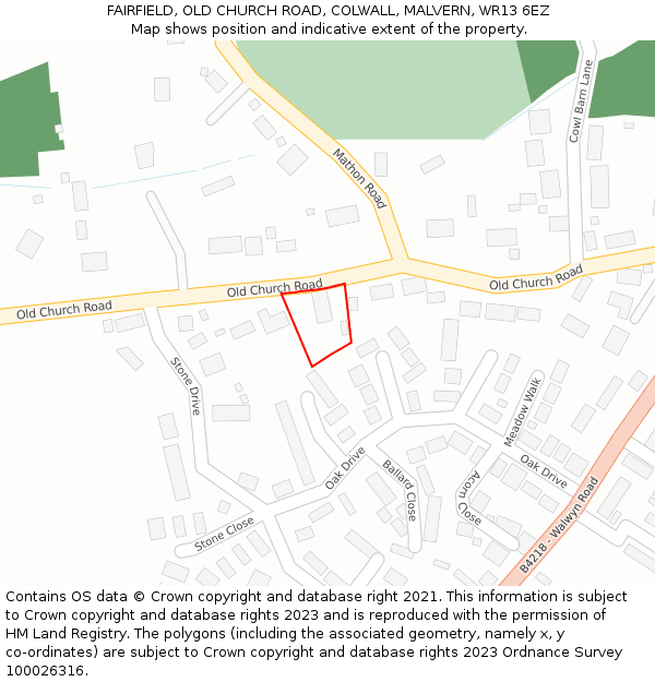 FAIRFIELD, OLD CHURCH ROAD, COLWALL, MALVERN, WR13 6EZ: Location map and indicative extent of plot