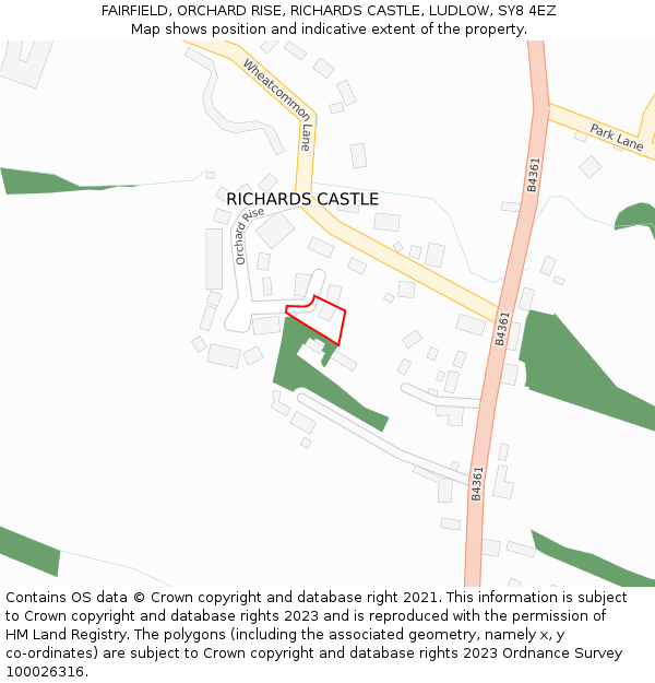 FAIRFIELD, ORCHARD RISE, RICHARDS CASTLE, LUDLOW, SY8 4EZ: Location map and indicative extent of plot