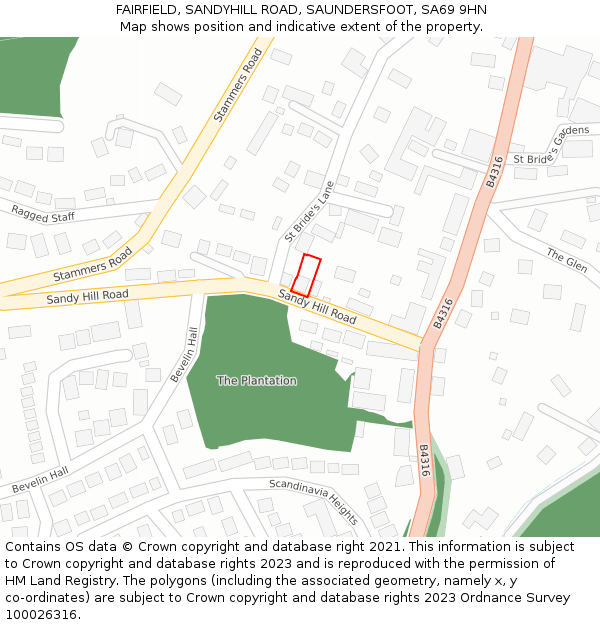 FAIRFIELD, SANDYHILL ROAD, SAUNDERSFOOT, SA69 9HN: Location map and indicative extent of plot