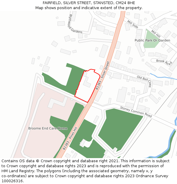 FAIRFIELD, SILVER STREET, STANSTED, CM24 8HE: Location map and indicative extent of plot