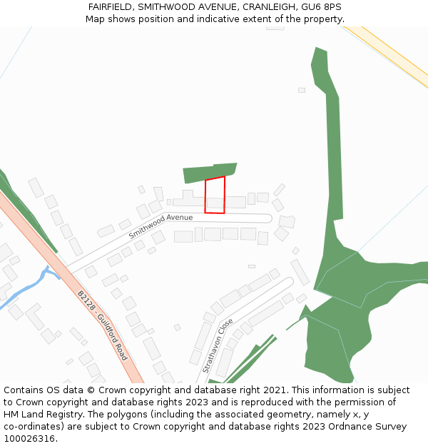 FAIRFIELD, SMITHWOOD AVENUE, CRANLEIGH, GU6 8PS: Location map and indicative extent of plot