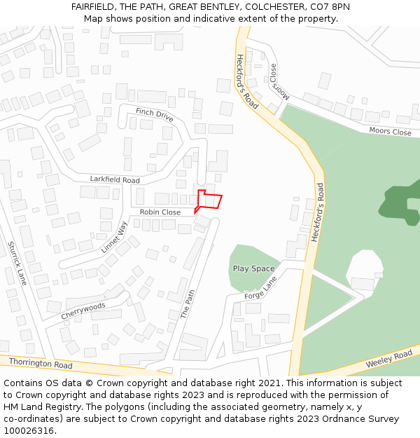 FAIRFIELD, THE PATH, GREAT BENTLEY, COLCHESTER, CO7 8PN: Location map and indicative extent of plot