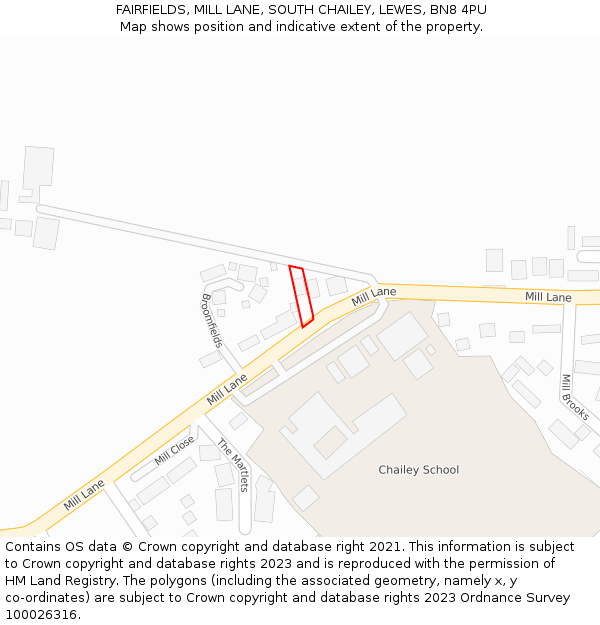 FAIRFIELDS, MILL LANE, SOUTH CHAILEY, LEWES, BN8 4PU: Location map and indicative extent of plot