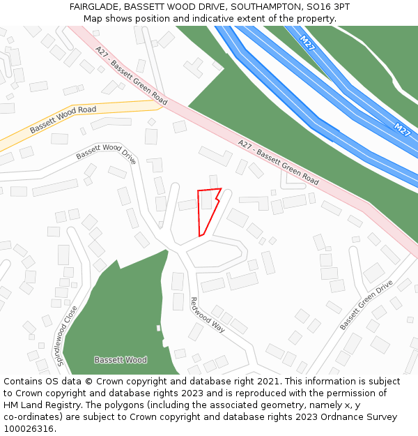 FAIRGLADE, BASSETT WOOD DRIVE, SOUTHAMPTON, SO16 3PT: Location map and indicative extent of plot