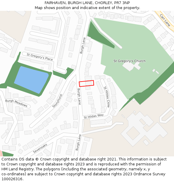 FAIRHAVEN, BURGH LANE, CHORLEY, PR7 3NP: Location map and indicative extent of plot