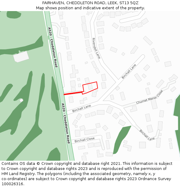 FAIRHAVEN, CHEDDLETON ROAD, LEEK, ST13 5QZ: Location map and indicative extent of plot