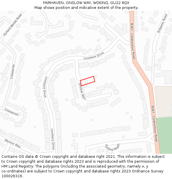 FAIRHAVEN, ONSLOW WAY, WOKING, GU22 8QX: Location map and indicative extent of plot