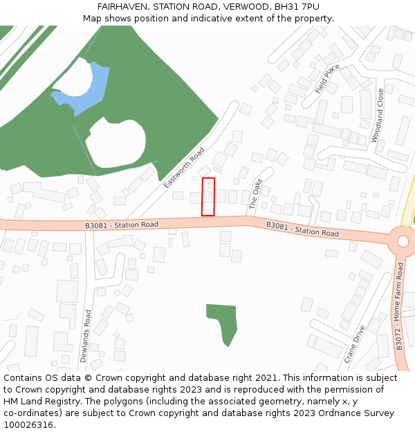 FAIRHAVEN, STATION ROAD, VERWOOD, BH31 7PU: Location map and indicative extent of plot