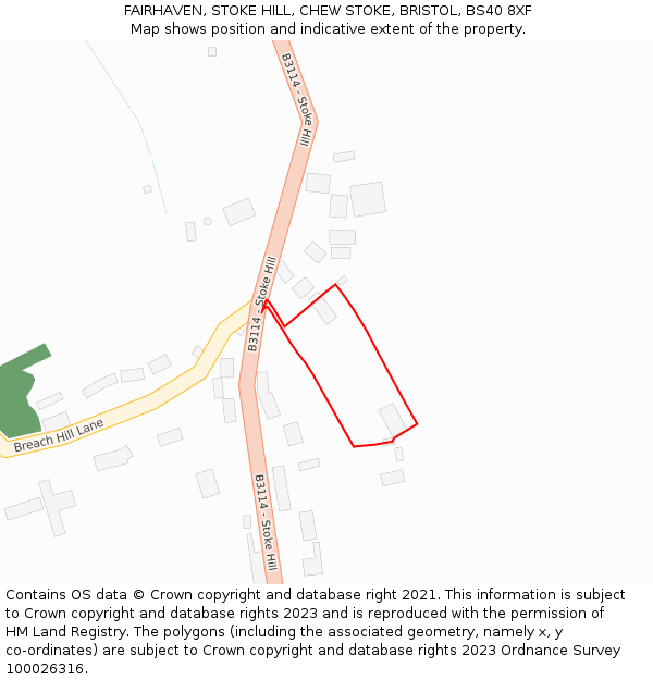 FAIRHAVEN, STOKE HILL, CHEW STOKE, BRISTOL, BS40 8XF: Location map and indicative extent of plot