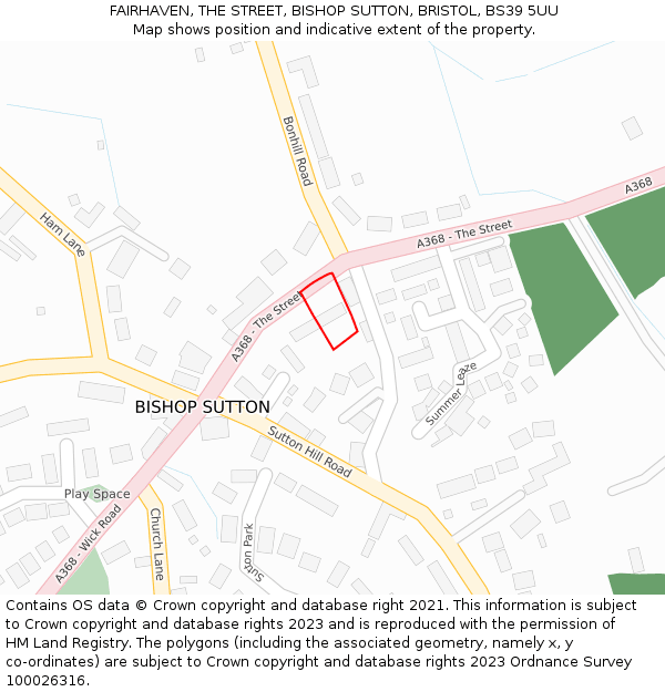 FAIRHAVEN, THE STREET, BISHOP SUTTON, BRISTOL, BS39 5UU: Location map and indicative extent of plot