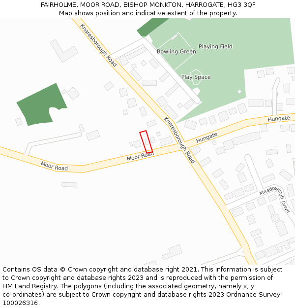 FAIRHOLME, MOOR ROAD, BISHOP MONKTON, HARROGATE, HG3 3QF: Location map and indicative extent of plot