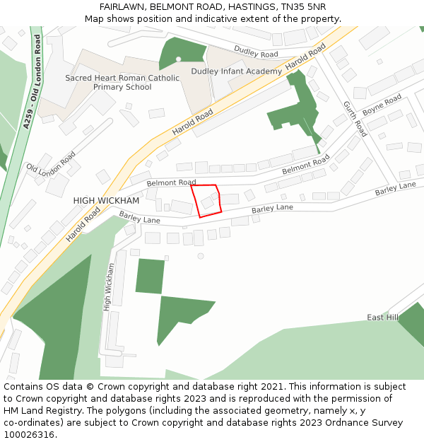 FAIRLAWN, BELMONT ROAD, HASTINGS, TN35 5NR: Location map and indicative extent of plot