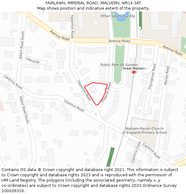 FAIRLAWN, IMPERIAL ROAD, MALVERN, WR14 3AT: Location map and indicative extent of plot