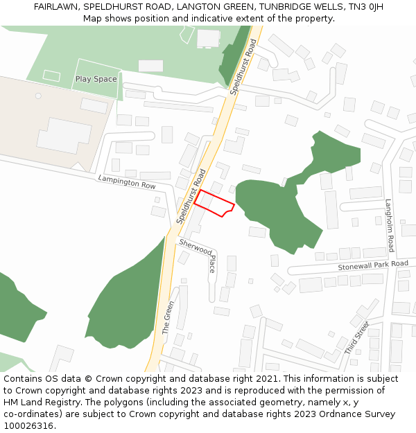 FAIRLAWN, SPELDHURST ROAD, LANGTON GREEN, TUNBRIDGE WELLS, TN3 0JH: Location map and indicative extent of plot