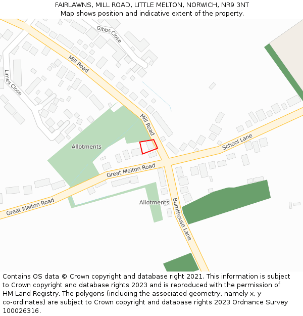 FAIRLAWNS, MILL ROAD, LITTLE MELTON, NORWICH, NR9 3NT: Location map and indicative extent of plot