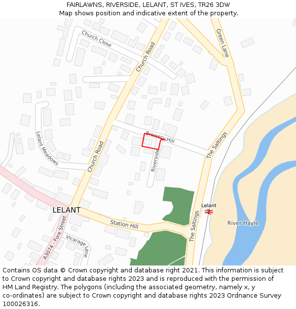 FAIRLAWNS, RIVERSIDE, LELANT, ST IVES, TR26 3DW: Location map and indicative extent of plot
