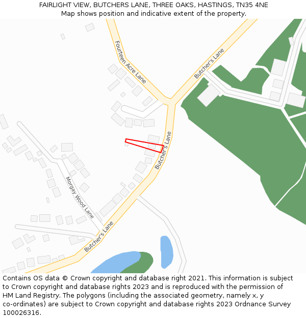 FAIRLIGHT VIEW, BUTCHERS LANE, THREE OAKS, HASTINGS, TN35 4NE: Location map and indicative extent of plot