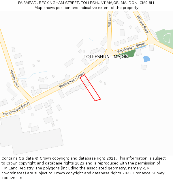 FAIRMEAD, BECKINGHAM STREET, TOLLESHUNT MAJOR, MALDON, CM9 8LL: Location map and indicative extent of plot