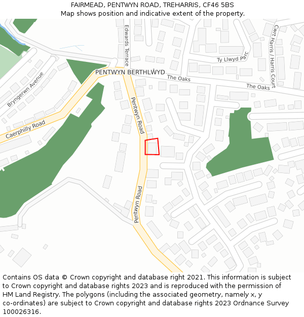 FAIRMEAD, PENTWYN ROAD, TREHARRIS, CF46 5BS: Location map and indicative extent of plot