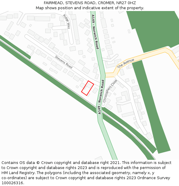 FAIRMEAD, STEVENS ROAD, CROMER, NR27 0HZ: Location map and indicative extent of plot