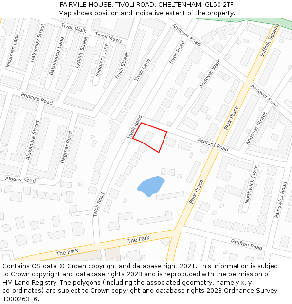 FAIRMILE HOUSE, TIVOLI ROAD, CHELTENHAM, GL50 2TF: Location map and indicative extent of plot