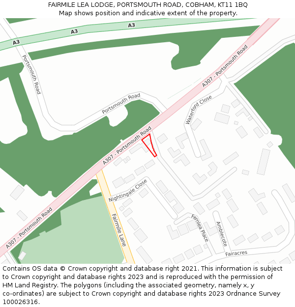 FAIRMILE LEA LODGE, PORTSMOUTH ROAD, COBHAM, KT11 1BQ: Location map and indicative extent of plot