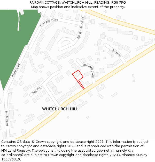 FAIROAK COTTAGE, WHITCHURCH HILL, READING, RG8 7PG: Location map and indicative extent of plot