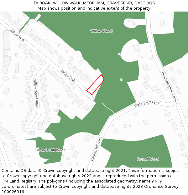 FAIROAK, WILLOW WALK, MEOPHAM, GRAVESEND, DA13 0QS: Location map and indicative extent of plot