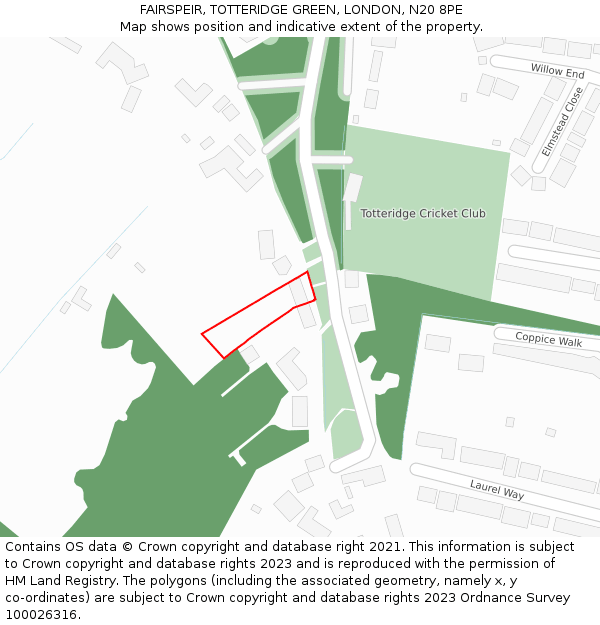 FAIRSPEIR, TOTTERIDGE GREEN, LONDON, N20 8PE: Location map and indicative extent of plot