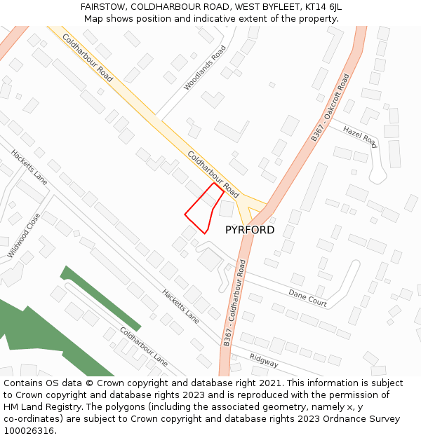 FAIRSTOW, COLDHARBOUR ROAD, WEST BYFLEET, KT14 6JL: Location map and indicative extent of plot