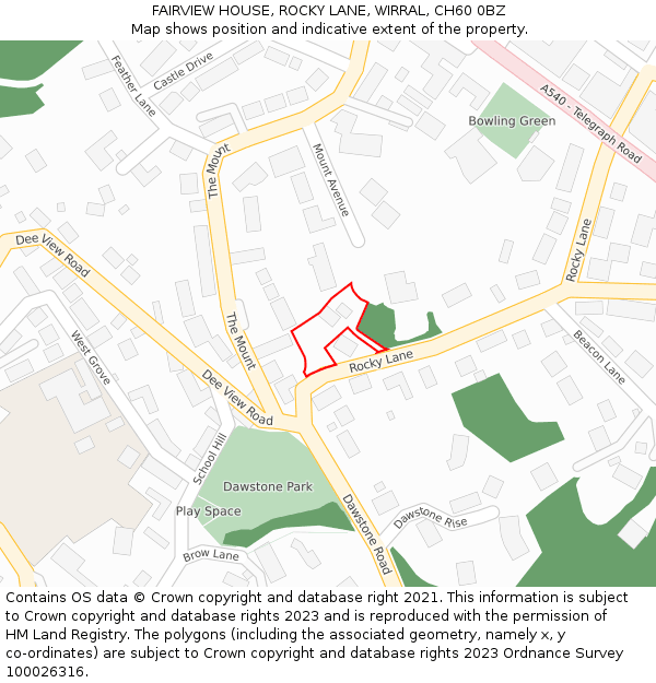 FAIRVIEW HOUSE, ROCKY LANE, WIRRAL, CH60 0BZ: Location map and indicative extent of plot