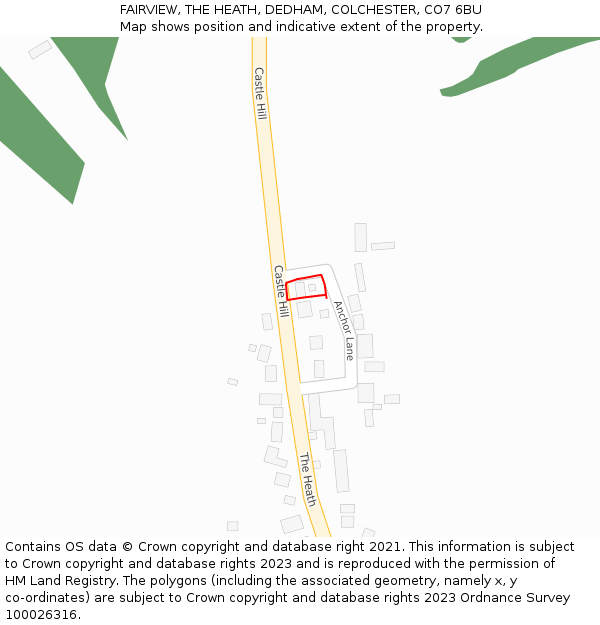 FAIRVIEW, THE HEATH, DEDHAM, COLCHESTER, CO7 6BU: Location map and indicative extent of plot